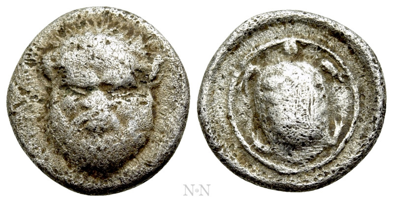 LESBOS. Methymna. Hemiobol (Circa 450/40-406 BC).

Obv: Facing head of Silenos...