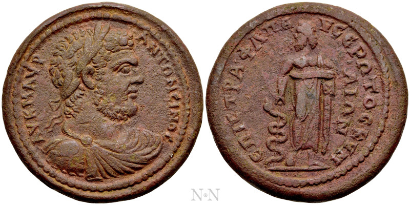 AEOLIS. Cyme. Caracalla (198-217). Ae. Flavios Pauseros, strategos.

Obv: AV K...