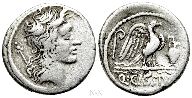 Q. CASSIUS LONGINUS. Denarius (55 BC). Rome. 

Obv: Head of Genius Populi Roma...