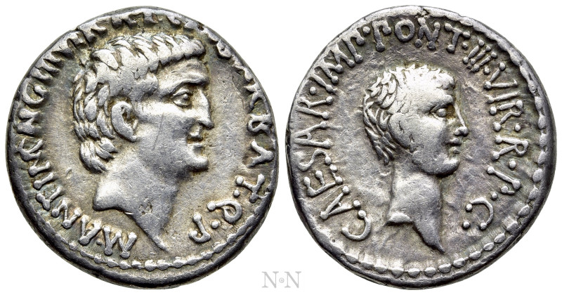 MARK ANTONY & OCTAVIAN. Denarius (41 BC). M. Barbatius Pollio, quaestor pro prae...