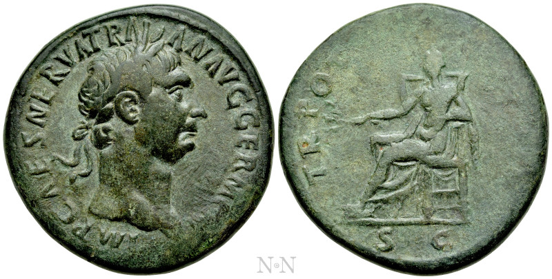 TRAJAN (98-117). Sestertius. Rome. 

Obv: IMP CAES NERVA TRAIAN AVG GERM P M. ...