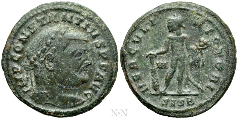 CONSTANTIUS I (305-306). Follis. Siscia. 

Obv: IMP CONSTANTIVS P F AVG. 
Lau...