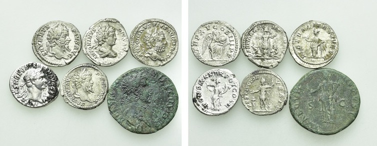 6 Roman Coins. 

Obv: .
Rev: .

. 

Condition: See picture.

Weight: g....