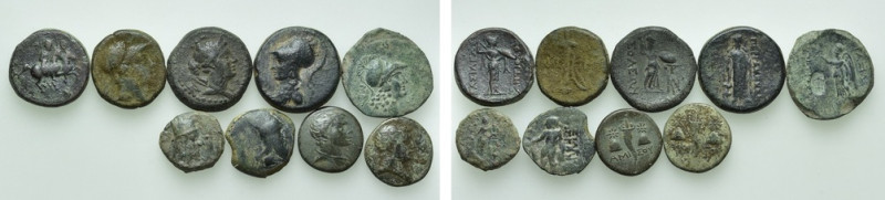 9 Greek Coins. 

Obv: .
Rev: .

. 

Condition: See picture.

Weight: g....