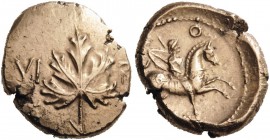 CELTIC COINS 
 BRITAIN 
 Atrebates & Regni. Verica, 10-40. Stater (Gold, 16mm, 5.17 g 2), vine leaf type, southern mint: either in or near Chicheste...