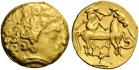 CELTIC COINS 
 GAUL 
 Uncertain tribe, Namur region . Circa 3rd-2nd century BC. 1/4 stater (Gold, 14mm, 2.04 g 9), trumpet type. Beardless male head...