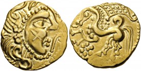CELTIC COINS 
 GAUL 
 Parisii . 2nd century BC. Stater (Gold, 21mm, 7.19 g 3), class I. Celticized head of Apollo to right, with wavy hair and an X ...