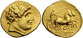 CELTIC COINS 
 CENTRAL EUROPE 
 Helvetii (?) . Early-mid 3rd century BC. Stater (Gold, 20mm, 8.37 g 1), imitating Philip II of Macedon. Laureate hea...