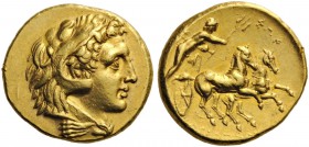 GREEK COINS 
 CALABRIA 
 Tarentum. Circa 276-272 BC. Hemistater (Gold, 14mm, 4.27 g 1). Head of youthful Herakles in lion-skin headdress to right. R...