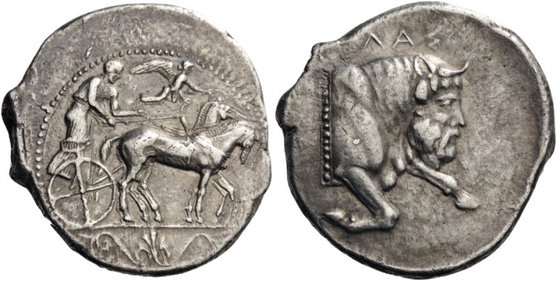 GREEK COINS 
 SICILY 
 Gela. Circa 450-440 BC. Tetradrachm (Silver, 29mm, 16.4...