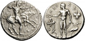 GREEK COINS 
 SICILY 
 Selinos. Circa 455-440 BC. Didrachm (Silver, 22mm, 8.50 g 11). Σ-E-ΛI-N-ONT-IO-Σ Herakles striding right, holding club overhe...