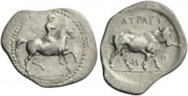 GREEK COINS 
 THESSALY 
 Atrax. Early 4th century BC. Trihemiobol (Silver, 14mm, 1.36 g 7). Horseman on horse trotting slowly to right, wearing kaus...
