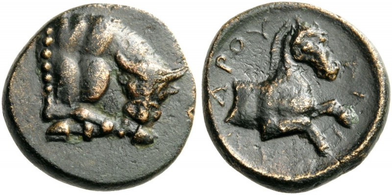 GREEK COINS 
 THESSALY 
 Pherai. Chalkous (Bronze, 13mm, 2.87 g 6). Forepart o...