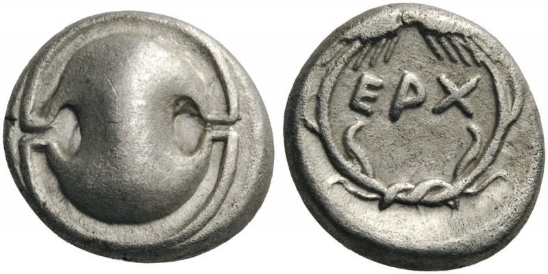 GREEK COINS 
 BOEOTIA 
 Orchomenos. Circa 395-364 BC. Hemidrachm (Silver, 12mm...