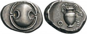 GREEK COINS 
 BOEOTIA 
 Thebes. Circa 425-400 BC. Stater (Silver, 20mm, 12.12 g). Boeotian shield. Rev. Θ Ε Amphora with fluted decoration on the sh...
