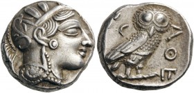 GREEK COINS 
 ATTICA 
 Athens. Circa 420-405 or very early 4th century. Tetradrachm (Silver, 21mm, 17.20 g 9). Helmeted head of Athena to right. Rev...
