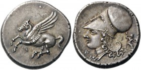 GREEK COINS 
 CORINTHIA 
 Corinth. Stater (Silver, 21mm, 8.59 g 11), Di... ? Pegasos flying left with straight wings. Rev. Δ - Ι Head of Aphrodite t...