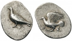 GREEK COINS 
 SIKYONIA 
 Sikyon. Circa 450-425 BC. Hemiobol (Silver, 8mm, 0.41 g 2). Dove walking to left with closed wings. Rev. Η - Σ Dove walking...