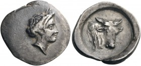 GREEK COINS 
 CRETE 
 Gortyna. Drachm (Silver, 19mm, 5.76 g 6). Small head of Europa to right, wearing pendant earring and pearl necklace, and with ...