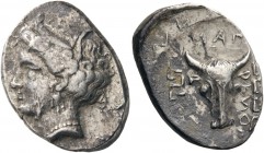 GREEK COINS 
 CRETE 
 Knossos. Circa 360-320 BC. Stater (Silver, 24mm, 11.66 g 2). Female head to left, perhaps Persephone, wearing wreath of reeds,...