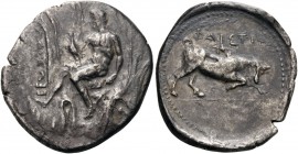 GREEK COINS 
 CRETE 
 Phaistos. Circa 330-320 BC. Stater (Silver, 27mm, 11.43 g 10). &#158;ΕΛΧΑΝΟΣ ( retrograde ) The nude figure of a young man, Ve...