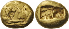 GREEK COINS 
 KINGS of LYDIA 
 Kroisos, circa 560-546 BC. Heavy Stater (Gold, 16x8mm, 10.74 g), Sardes. On the left, forepart of a lion to right con...
