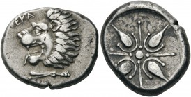 GREEK COINS 
 SATRAPS of CARIA 
 Hekatomnos, circa 392/1-377/6 BC. Stater (Silver, 23mm, 12.55 g), Miletos. ΕΚΑ Head of a roaring lion to left, his ...