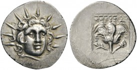 GREEK COINS 
 SATRAPS of CARIA 
 Rhodos. Rhodes . Circa 125-88 BC. Hemidrachm (Silver, 14mm, 1.18 g 12), Peritas. Radiate head of Helios, three-quar...