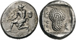 GREEK COINS 
 CILICIA 
 Soloi. Circa 440-410 BC. Stater (Silver, 19mm, 10.65 g 12). Amazon, nude to the waist and seen from behind, kneeling to left...