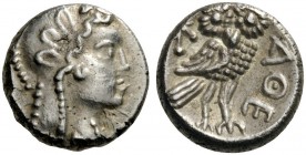 GREEK COINS 
 THELEVANT or ARABIA 
 Uncertain. Mid to late 4th century (or later). Trihemiobol (?) (Silver, 7mm, 0.96 g 12). Female (?) head to righ...