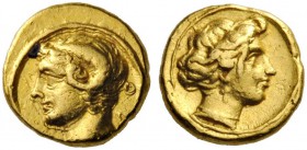 GREEK COINS 
 KYRENAICA 
 Kyrene. Circa 331-322 BC. Obol or 1/10 Stater (Gold, 7mm, 0.86 g 5). Θ Ε /[Ο] Head of the youthful Karneios to left, with ...