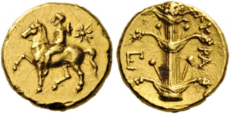 GREEK COINS 
 KYRENAICA 
 Kyrene. Circa 308-277 BC. Tetrobol (Gold, 12mm, 2.87...