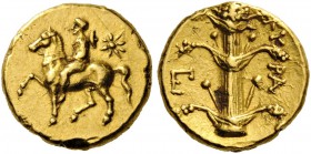 GREEK COINS 
 KYRENAICA 
 Kyrene. Circa 308-277 BC. Tetrobol (Gold, 12mm, 2.87 g 1). Horseman riding slowly to left, his petasos hanging down behind...