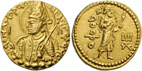 GREEK COINS 
 INDIA 
 Kushan Empire. Huvishka, c. 152-192. Dinar (Gold, 21mm, 7.89 g 12), Mint I (A). Nimbate, diademed, and crowned half-length bus...