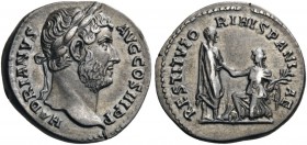 ROMAN AND BYZANTINE COINS 
 Hadrian, 117-138. Denarius (Silver, 18mm, 3.33 g 6), Rome, 134-138. HADRIANVS AVG COS III P P Laureate head of Hadrian to...