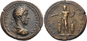 ROMAN AND BYZANTINE COINS 
 Marcus Aurelius, 161-180. Medallion (Bronze, 40mm, 51.78 g 12), Rome, 168. M ANTONINVS AVG ARM PARTH MAX Laureate, draped...