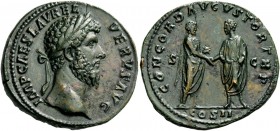 ROMAN AND BYZANTINE COINS 
 Lucius Verus, 161-169. Sestertius (Orichalcum, 33.5mm, 25.13 g 12), Rome, 161. IMP CAES L AVREL VERVS AVG Laureate head o...