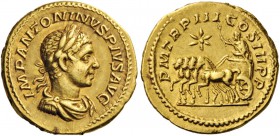 ROMAN AND BYZANTINE COINS 
 Elagabalus, 218-222. Aureus (Gold, 21mm, 6.49 g 4), Rome, 220-221. IMP ANTONINVS PIVS AVG Laureate, draped and cuirassed ...