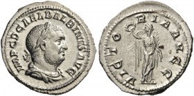 ROMAN AND BYZANTINE COINS 
 Balbinus, 238. Denarius (Silver, 20mm, 2.92 g 6), Rome. IMP C D CAEL BALBINVS AVG Laureate, draped and cuirassed bust of ...
