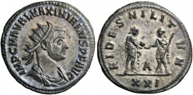 ROMAN AND BYZANTINE COINS 
 Maximianus, first reign, 286-305. Antoninianus (Billon, 22mm, 3.03 g 7), Siscia. IMP C M A VAL MAXIMIANVS P F AVG Radiate...