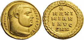 ROMAN AND BYZANTINE COINS 
 Galerius, 305-311. Aureus (Gold, 19mm, 5.24 g 6), Nikomedia, 305-306. MAXIMIA- NVS AVGVSTVS Laureate head of Galerius to ...