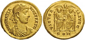 ROMAN AND BYZANTINE COINS 
 Gratian, 367-383. Solidus (Gold, 20mm, 4.49 g 6), uncertain northern Italian mint (Mediolanum?), 380-381. D N GRATIANVS P...