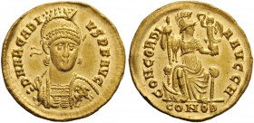 ROMAN AND BYZANTINE COINS 
 Arcadius, 383-408. Solidus (Gold, 20mm, 4.46 g 6), Constantinople, 397-402. D N ARCADI - VS P F AVG Helmeted, diademed an...