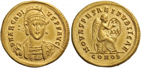 ROMAN AND BYZANTINE COINS 
 Arcadius, 383-408. Solidus (Gold, 20mm, 4.46 g 6), Constantinople, c. 402-403. D N ARCADI - VS P F AVG Helmeted, diademed...