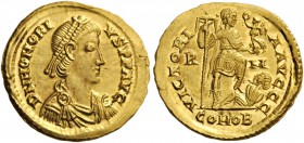 ROMAN AND BYZANTINE COINS 
 Honorius, 393-423. Solidus (Gold, 21mm, 4.42 g 12), Rome, 404-408. DN HONORI - VS P F AVG Pearl-diademed, draped and cuir...