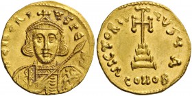 ROMAN AND BYZANTINE COINS 
 Tiberius III (Apsimar), 698-705. Solidus (Gold, 20mm, 4.40 g 7), Constantinople. d TIbERI? S PE AV Crowned and cuirassed ...