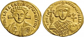 ROMAN AND BYZANTINE COINS 
 Justinian II, second reign, 705-711. Solidus (Gold, 21mm, 4.41 g 6), Constantinople, 705. d N IhS ChS REX REGNANTIUM Drap...