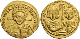 ROMAN AND BYZANTINE COINS 
 Justinian II, with Tiberius, second reign, 705-711. Solidus (Gold, 21mm, 4.40 g 6), Constantinople, 705-711. d N IhS ChS ...
