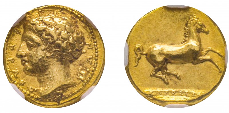 Syracuse, Dionysios I 405-395 avant J.-C.
50 Litrai en or, (Dekadrachme), AU 2....