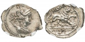 Massalia 200-100 avant J.-C.
Drachme ou Tetrobol, Marseille, AG 2.81 g.
Avers : Buste de Artemis à droite. 
Revers : MAΣΣAΛIHTΩN Lion à droite.
Re...
